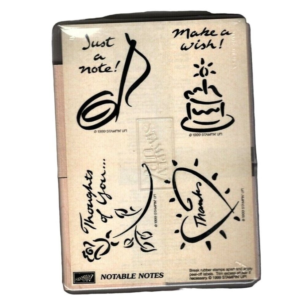 Stampin' Up Noteable Notes New Unmounted Stamps 4 Piece Set Vintage 1999